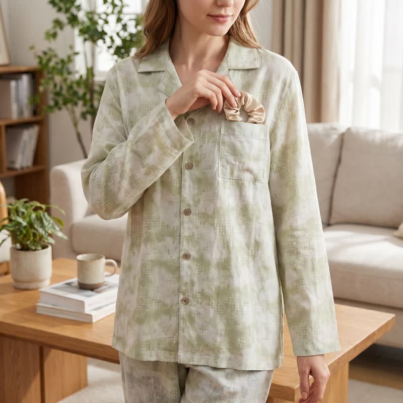 Ownkoti Light Floral & Subtle Gingham Button Loungewear Set - image 3