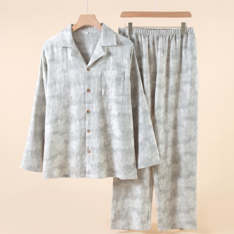 Ownkoti Light Floral & Subtle Gingham Button Loungewear Set - Grey - 2XL - image 2