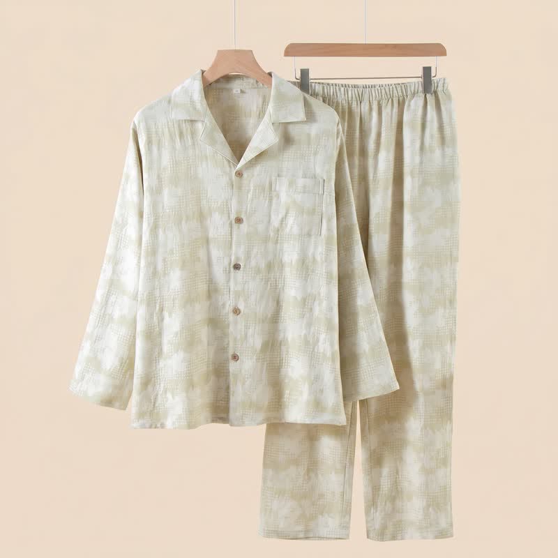 Ownkoti Light Floral & Subtle Gingham Button Loungewear Set - Green - 2XL - image 1