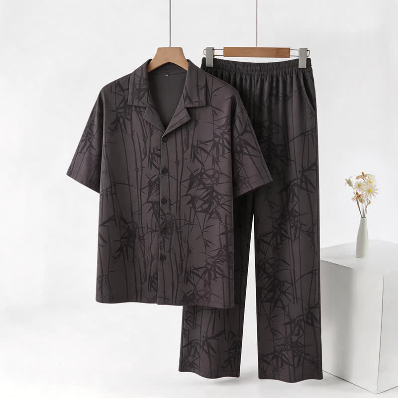 Ownkoti 100% Cotton Dark Bamboo Button Loungewear Set - Black - 3XL - image 0