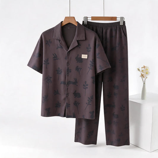 Ownkoti 100% Cotton Rabbit & Botanical Print Loungewear Set - Grey - 3XL - image 0