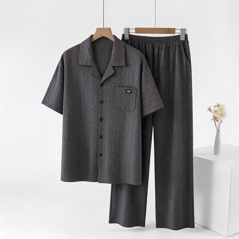 Ownkoti Cotton Embossed Geometric Chain Loungewear Set - Grey - 3XL - image 0