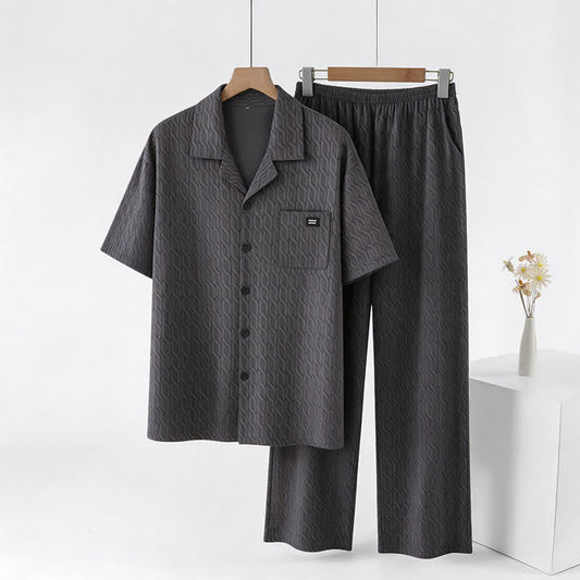 Ownkoti Cotton Embossed Geometric Chain Loungewear Set - Grey - 3XL - image 0