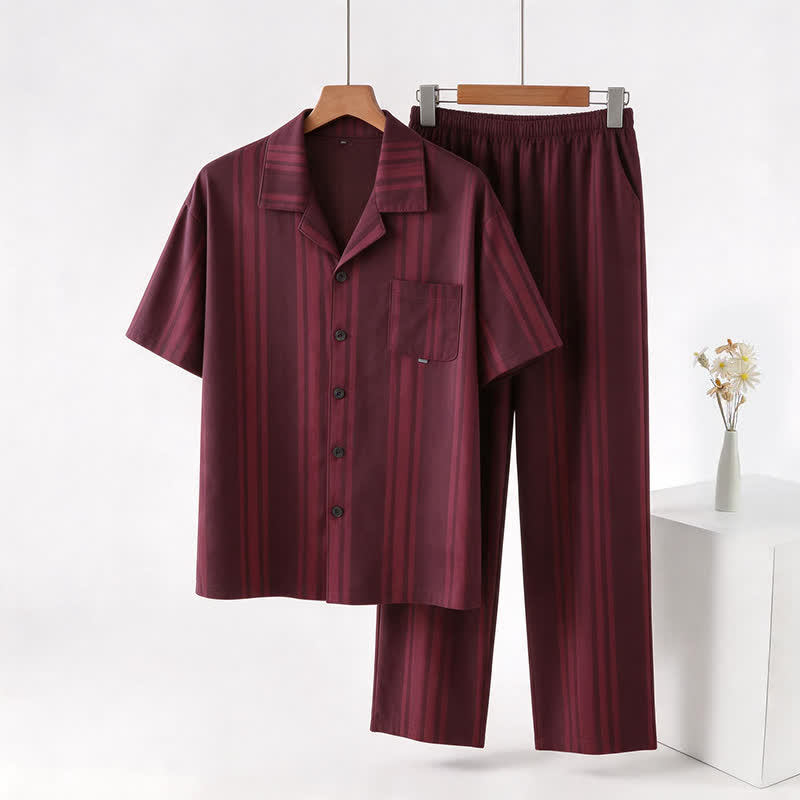 Ownkoti Cotton Burgundy Vertical Stripe Loungewear Set - Red - 3XL - image 0