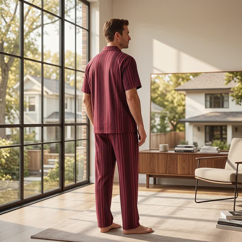 Ownkoti Cotton Burgundy Vertical Stripe Loungewear Set - image 2