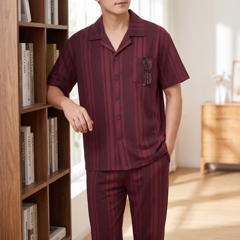 Ownkoti Cotton Burgundy Vertical Stripe Loungewear Set - image 1