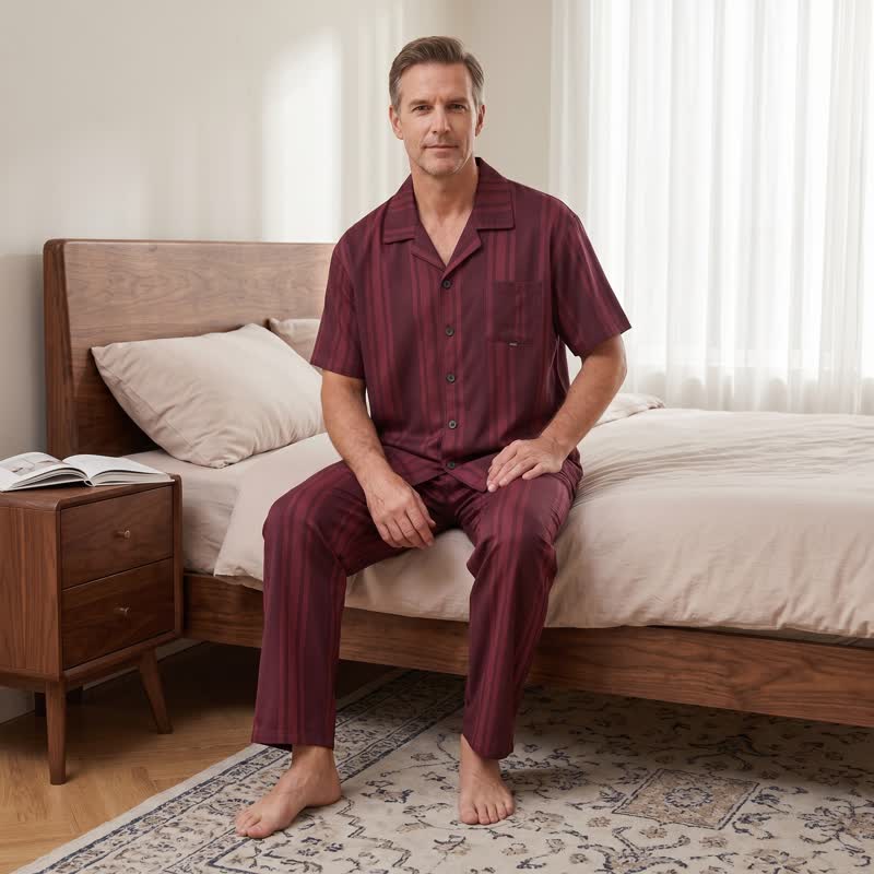 Ownkoti Cotton Burgundy Vertical Stripe Loungewear Set - image 3