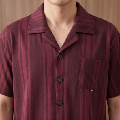 Ownkoti Cotton Burgundy Vertical Stripe Loungewear Set - image 4