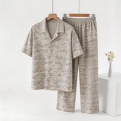 Ownkoti Cotton Heathered Marled Button Loungewear Set - Beige - 3XL - image 0