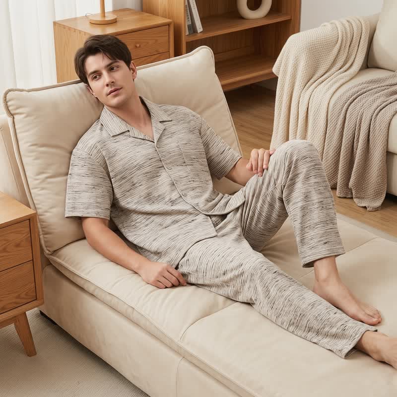 Ownkoti Cotton Heathered Marled Button Loungewear Set - image 3