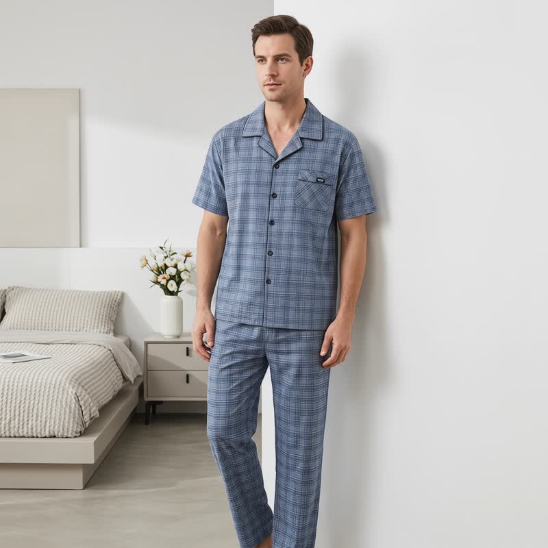 Ownkoti Cotton Blue-Gray Plaid Button Loungewear Set - image 2