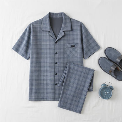 Ownkoti Cotton Blue-Gray Plaid Button Loungewear Set - image 1