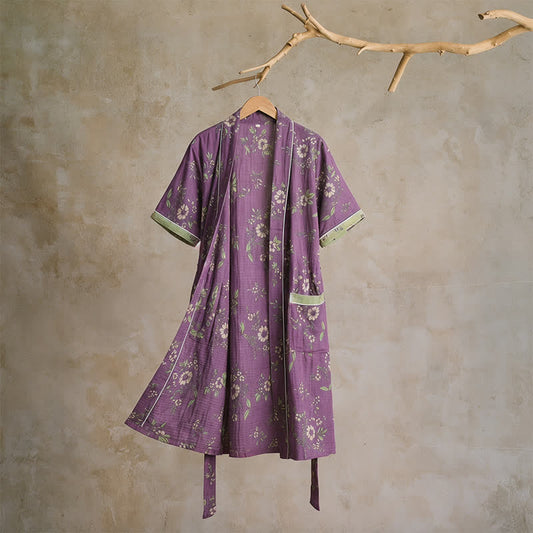 Ownkoti Cotton Vintage Purple Floral Kimono Robe - XL - image 0