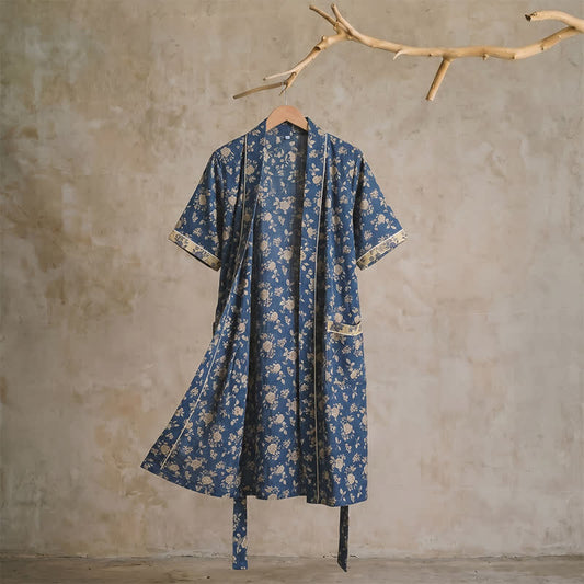 Ownkoti Indigo Blue Vintage Floral Kimono Robe - XL - image 0