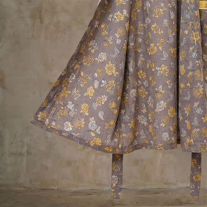 Ownkoti Taupe Yellow Vintage Floral Kimono Robe - image 5