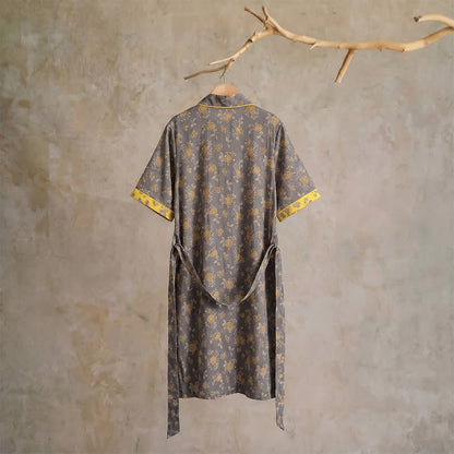 Ownkoti Taupe Yellow Vintage Floral Kimono Robe - image 2