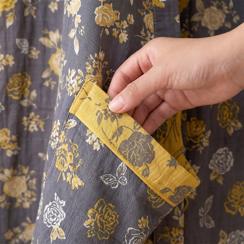 Ownkoti Taupe Yellow Vintage Floral Kimono Robe - image 6