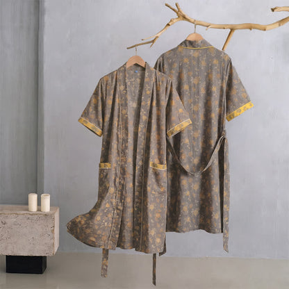 Ownkoti Taupe Yellow Vintage Floral Kimono Robe - XL - image 0