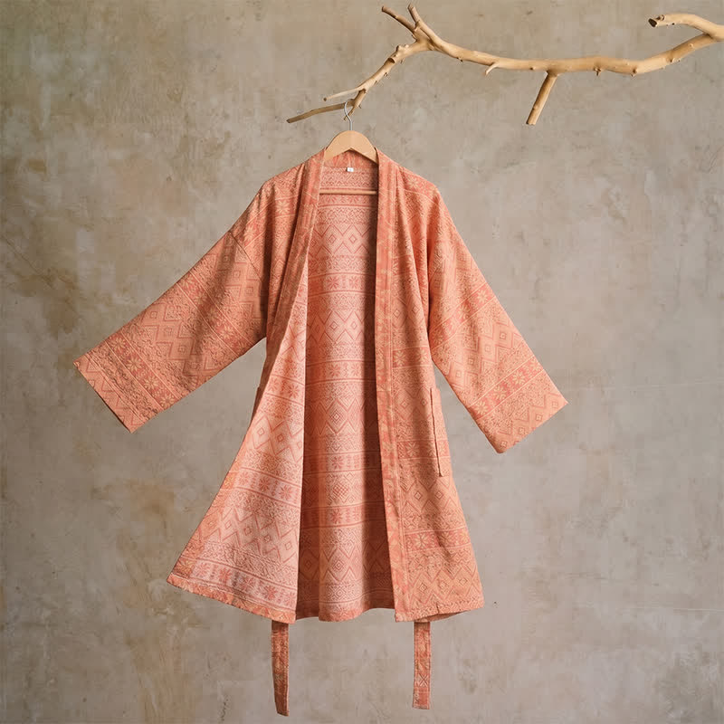 Ownkoti Cotton Ethnic Geometric Print Kimono Robe - XL - Red - image 0