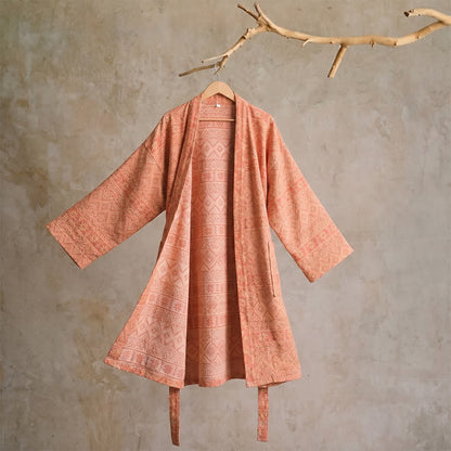 Ownkoti Cotton Ethnic Geometric Print Kimono Robe - XL - Red - image 0