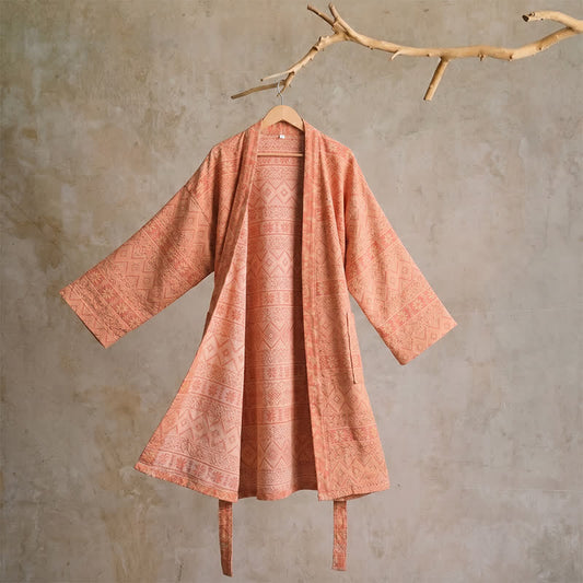 Ownkoti Cotton Ethnic Geometric Print Kimono Robe - XL - Red - image 0