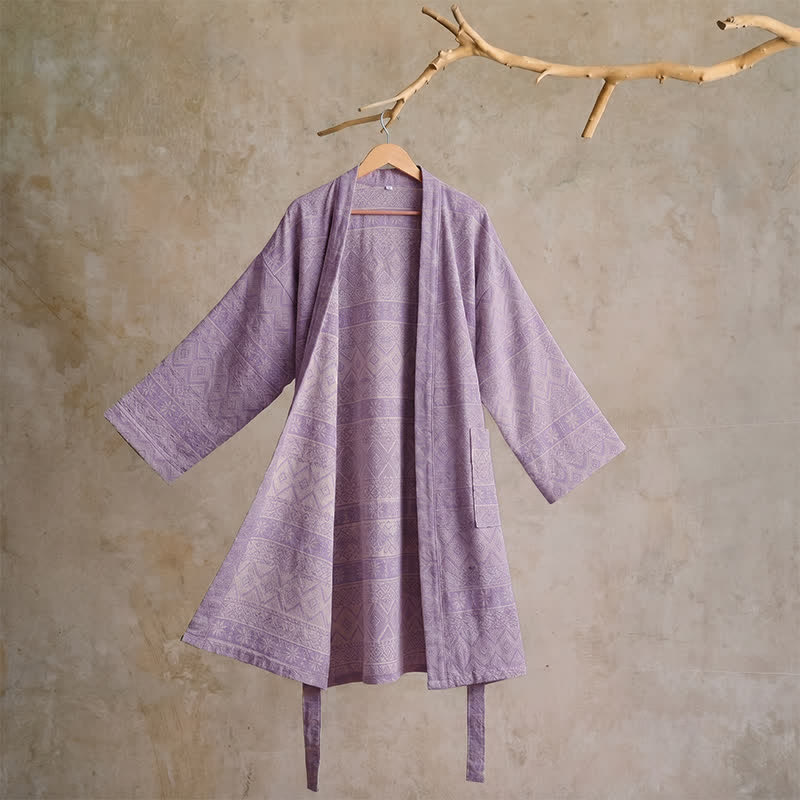 Ownkoti Cotton Ethnic Geometric Print Kimono Robe - XL - Purple - image 9
