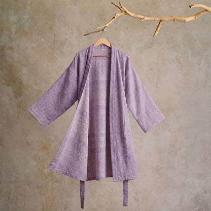 Ownkoti Cotton Ethnic Geometric Print Kimono Robe - XL - Purple - image 9