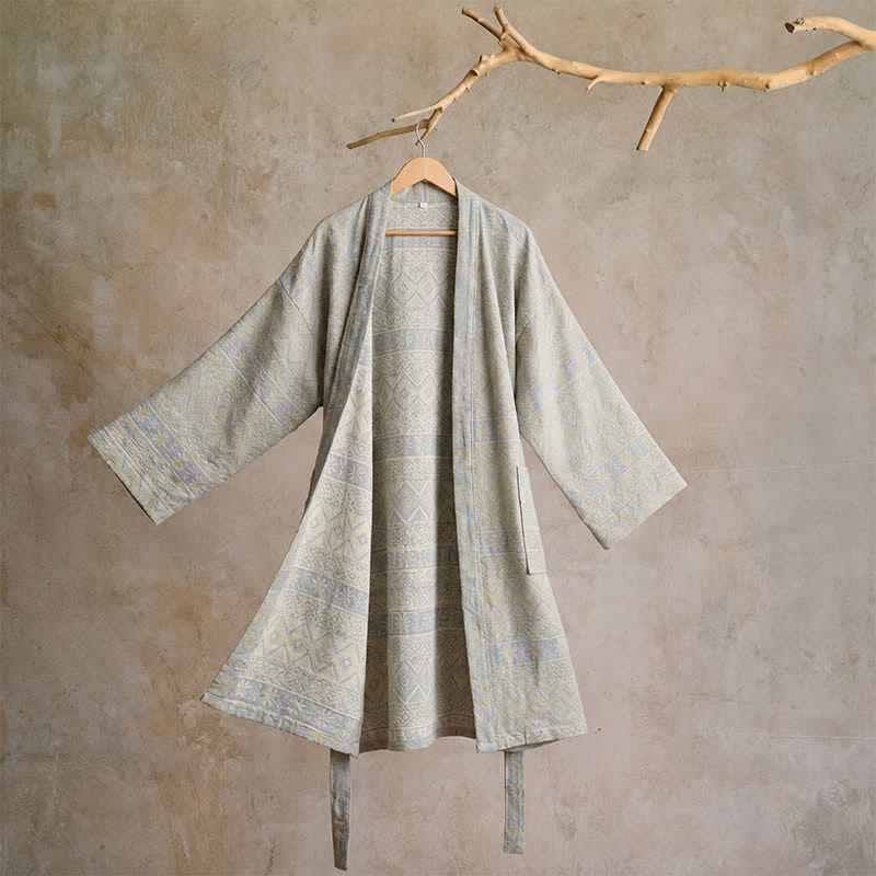 Ownkoti Cotton Ethnic Geometric Print Kimono Robe - XL - Grey - image 12