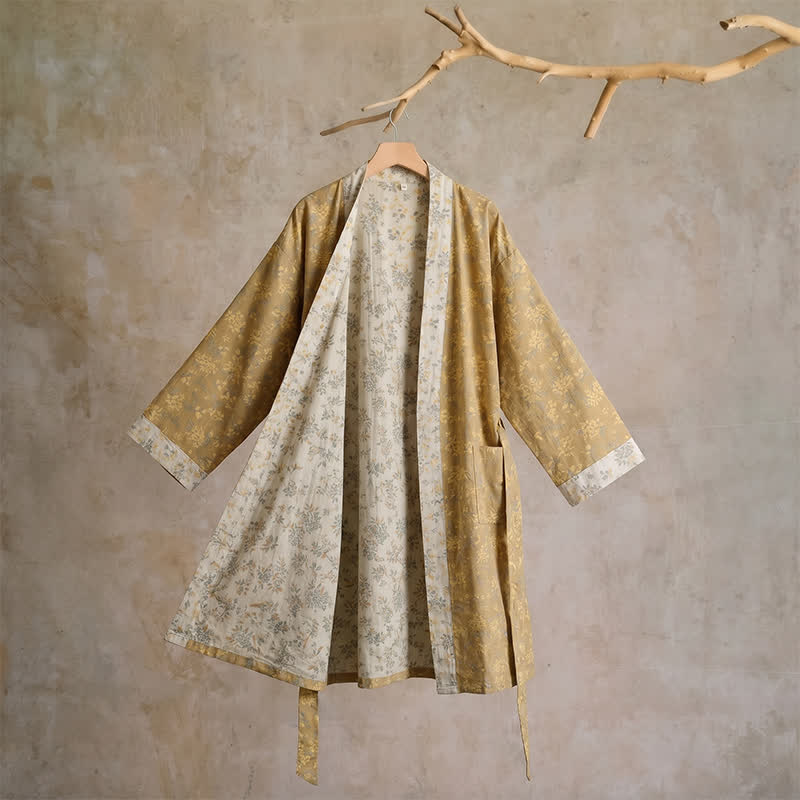 Ownkoti Cotton Reversible Floral Kimono Robe - L - Yellow - image 1