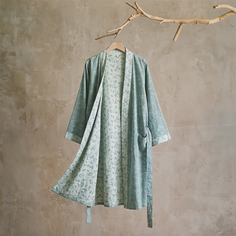 Ownkoti Cotton Reversible Floral Kimono Robe - L - Blue - image 9