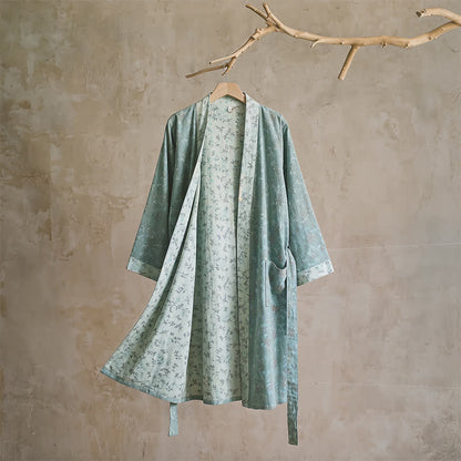 Ownkoti Cotton Reversible Floral Kimono Robe - L - Blue - image 9