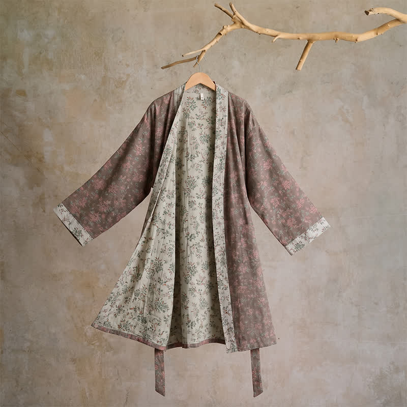 Ownkoti Cotton Reversible Floral Kimono Robe - L - Grey - image 12