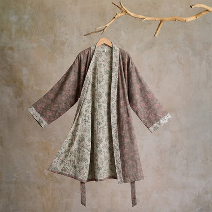 Ownkoti Cotton Reversible Floral Kimono Robe - L - Grey - image 12