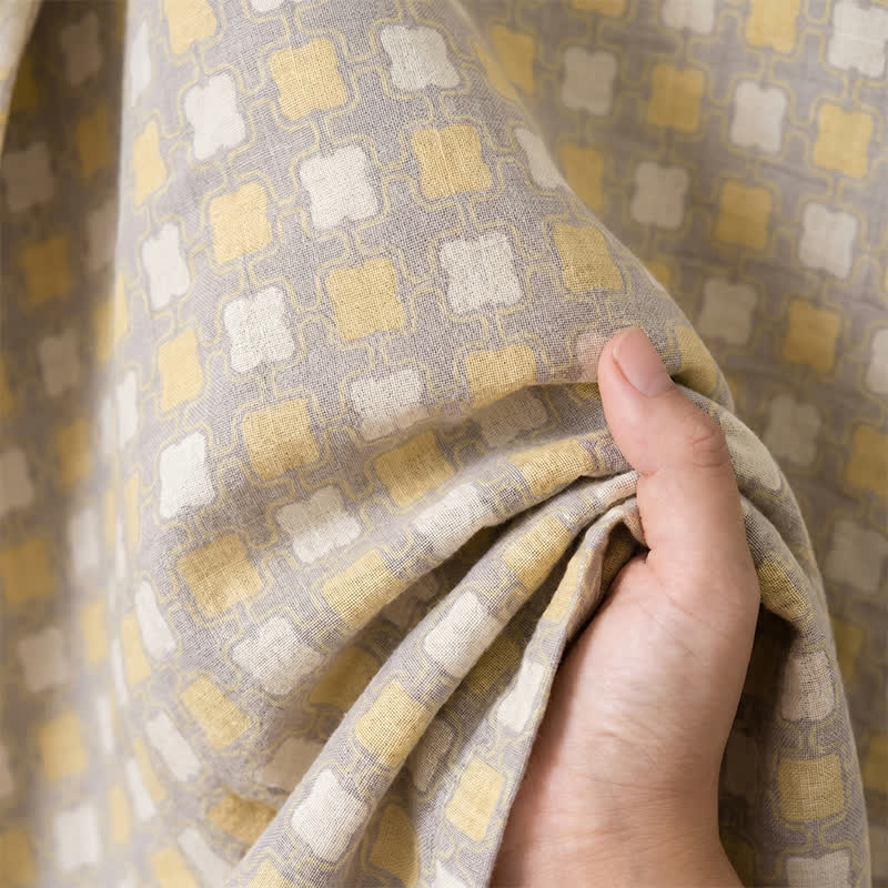 Ownkoti Soft Yellow Grey Cotton Plaid Kimono Robe - image 7
