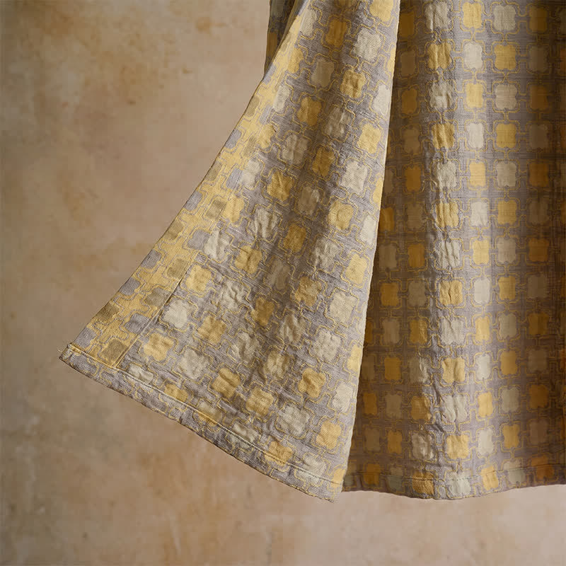 Ownkoti Soft Yellow Grey Cotton Plaid Kimono Robe - image 4