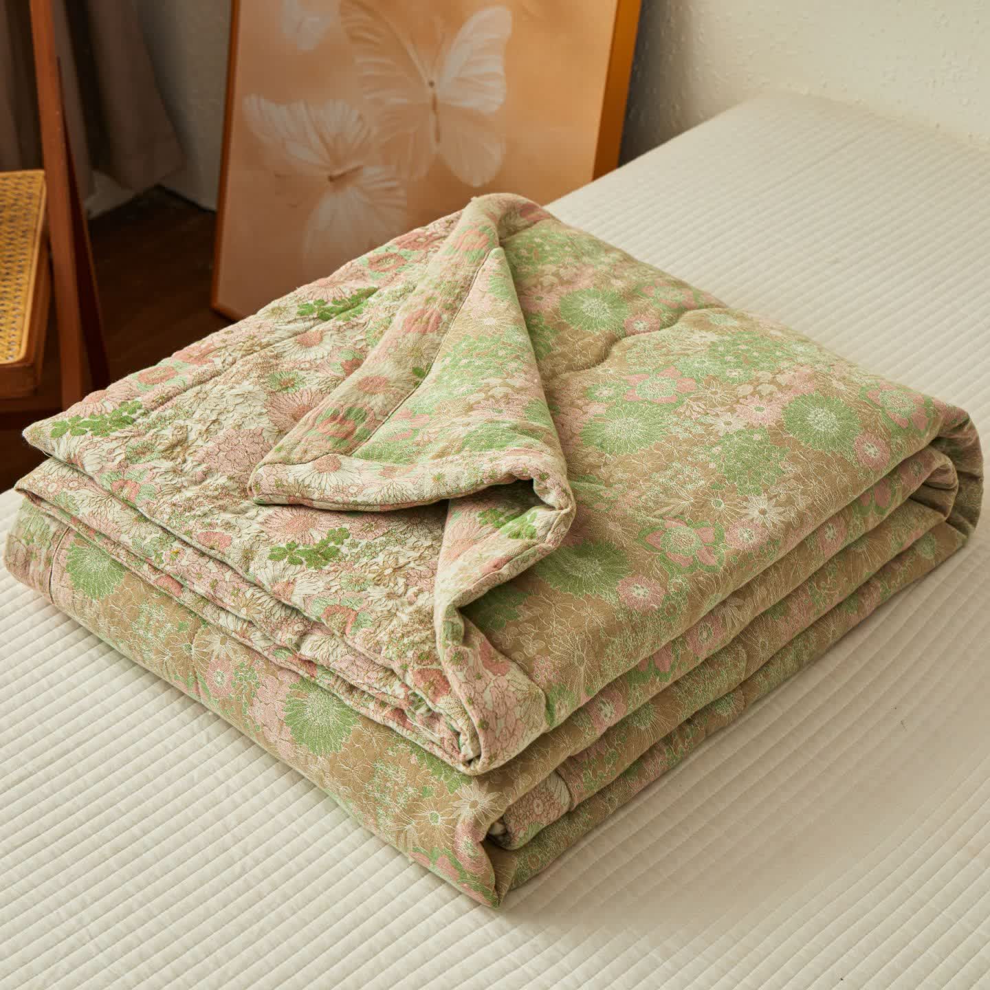 Ownkoti Yarn-Dyed Boho Floral Jacquard Muslin Quilt - image 3