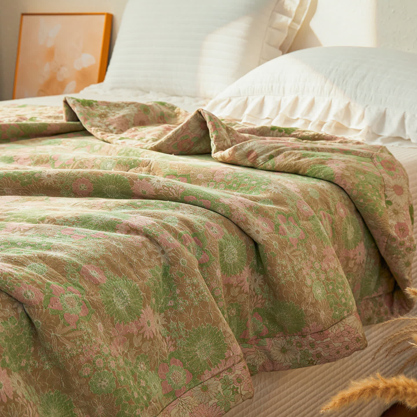 Ownkoti Yarn-Dyed Boho Floral Jacquard Muslin Quilt - Queen - image 0