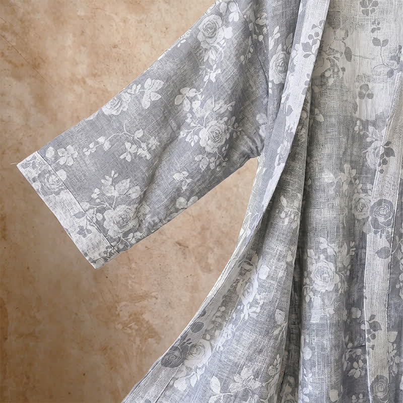 Ownkoti Cotton Dusty Blue Rose Print Kimono Robe - image 4