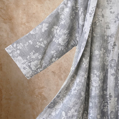 Ownkoti Cotton Dusty Blue Rose Print Kimono Robe - image 4