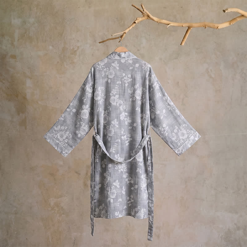 Ownkoti Cotton Dusty Blue Rose Print Kimono Robe - image 1