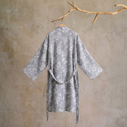 Ownkoti Cotton Dusty Blue Rose Print Kimono Robe - image 1