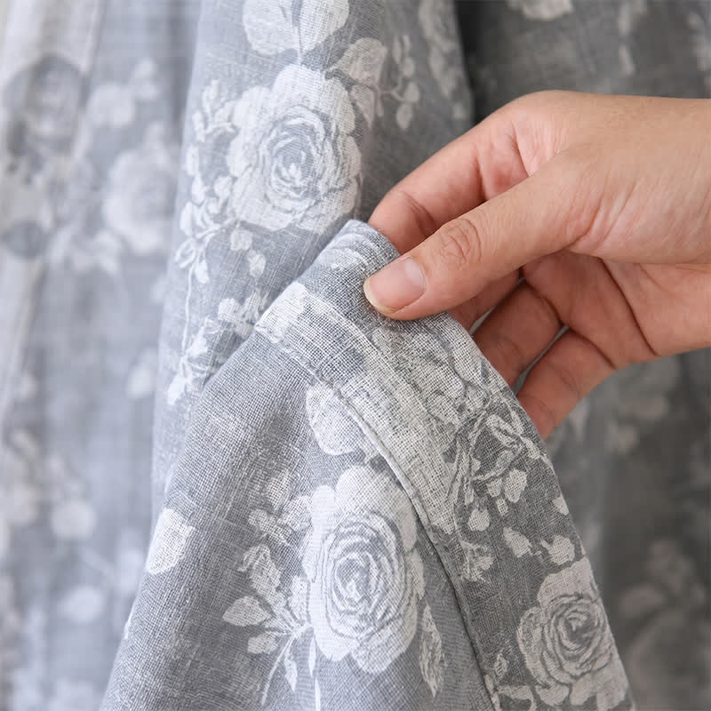 Ownkoti Cotton Dusty Blue Rose Print Kimono Robe - image 7