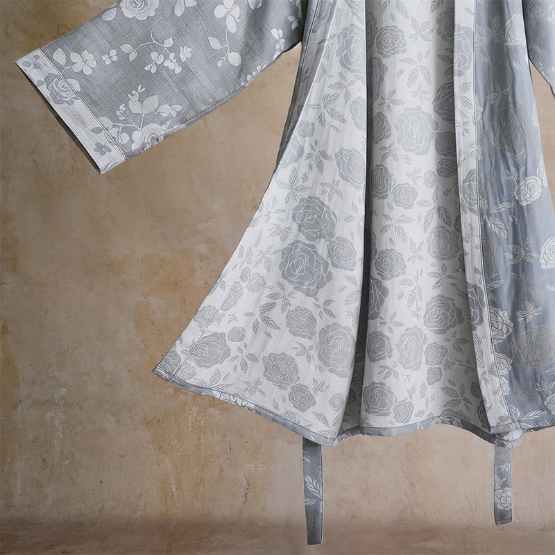 Ownkoti Cotton Dusty Blue Rose Print Kimono Robe - image 3