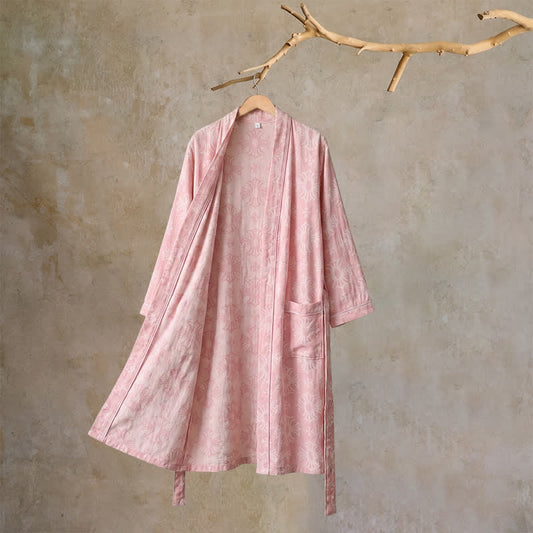 Ownkoti Cotton Tonal Floral Jacquard Kimono Robe - 2XL - Pink - image 0