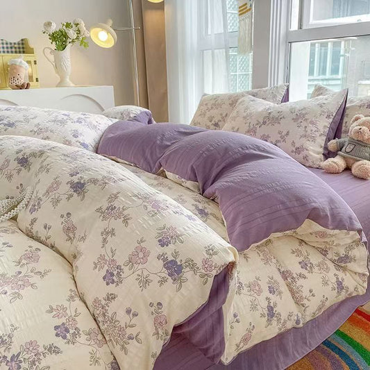 Ownkoti Pastel Purple Floral Cottagecore Cotton Bedding Set - King - Bedding Set(Flat Sheet Style) - image 0