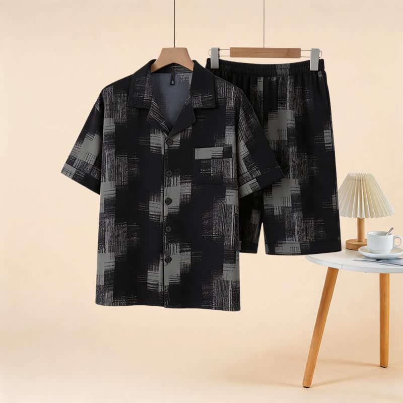 Ownkoti Plus Size Dark Abstract Loungewear Set - Black - 7XL - image 0
