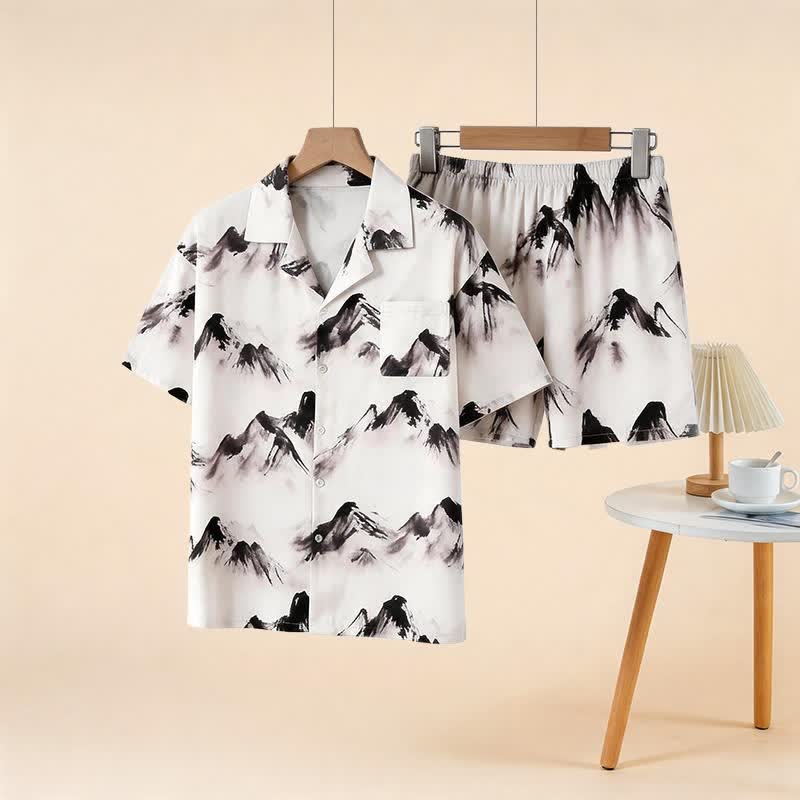 Ownkoti Unisex Ink Wash Mountain Loungewear Set - Beige - 3XL - image 0