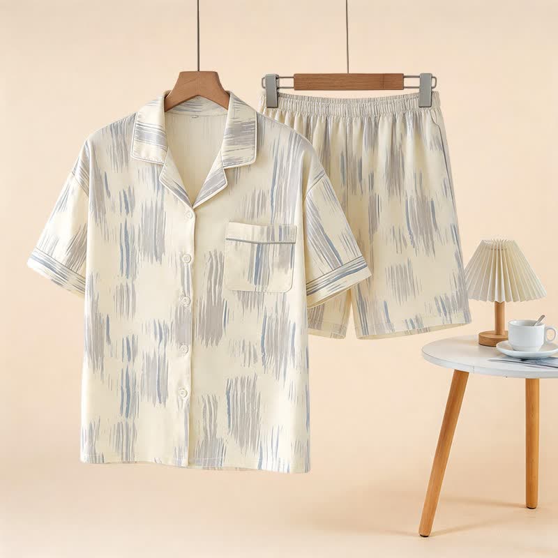 Ownkoti Unisex Stripe Modal Cotton Loungewear Set - Beige - 3XL - image 0