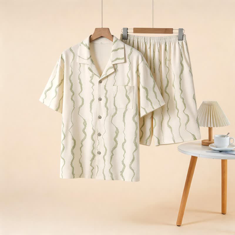 Ownkoti Unisex Wavy Stripe Modal Pajama Set - Beige - 3XL - image 0