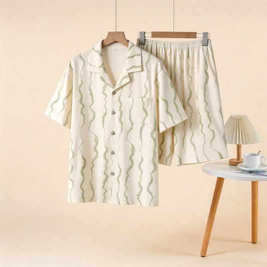 Ownkoti Unisex Wavy Stripe Modal Pajama Set - Beige - 3XL - image 0